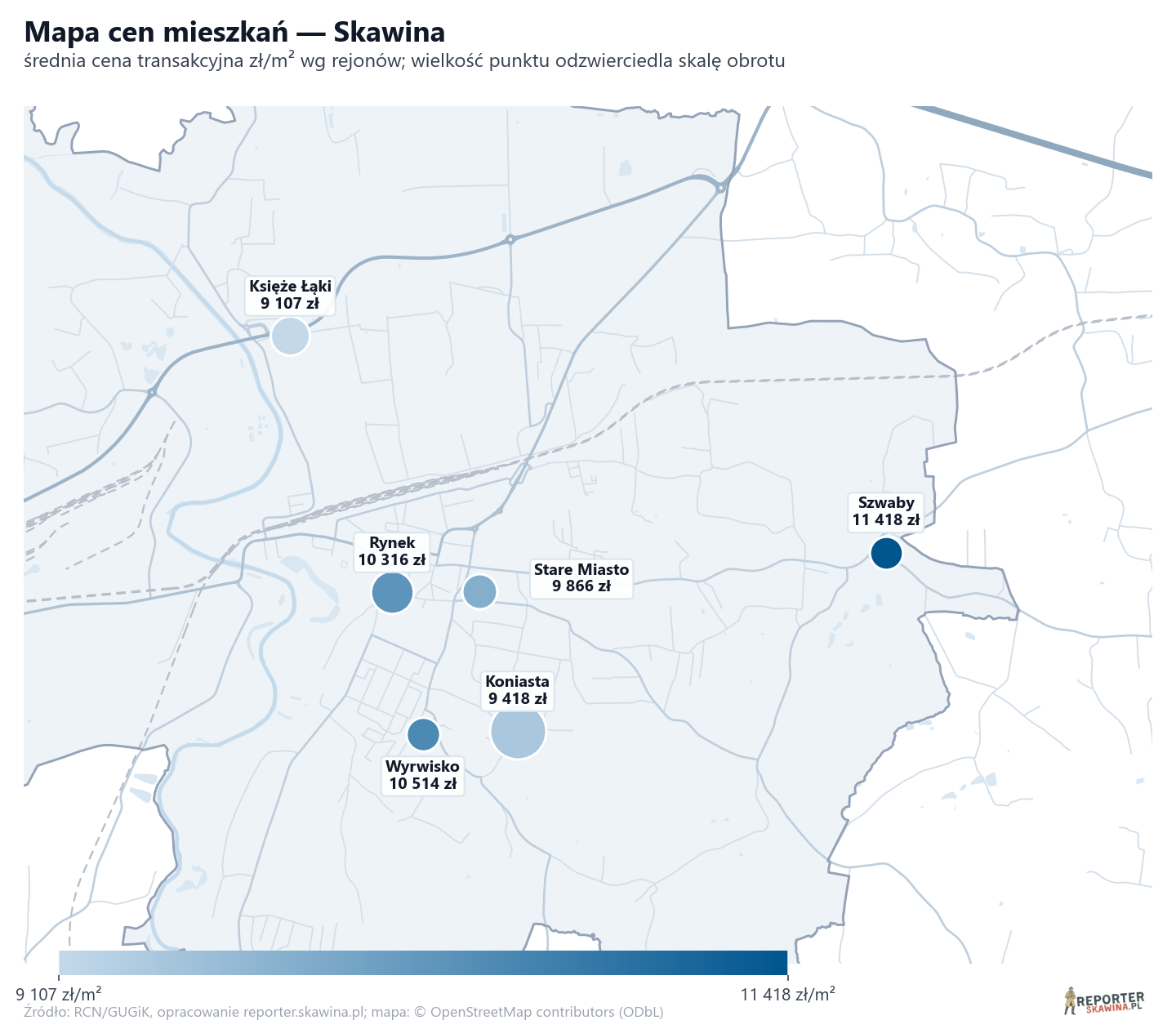 Mapa cen mieszkań - Skawina