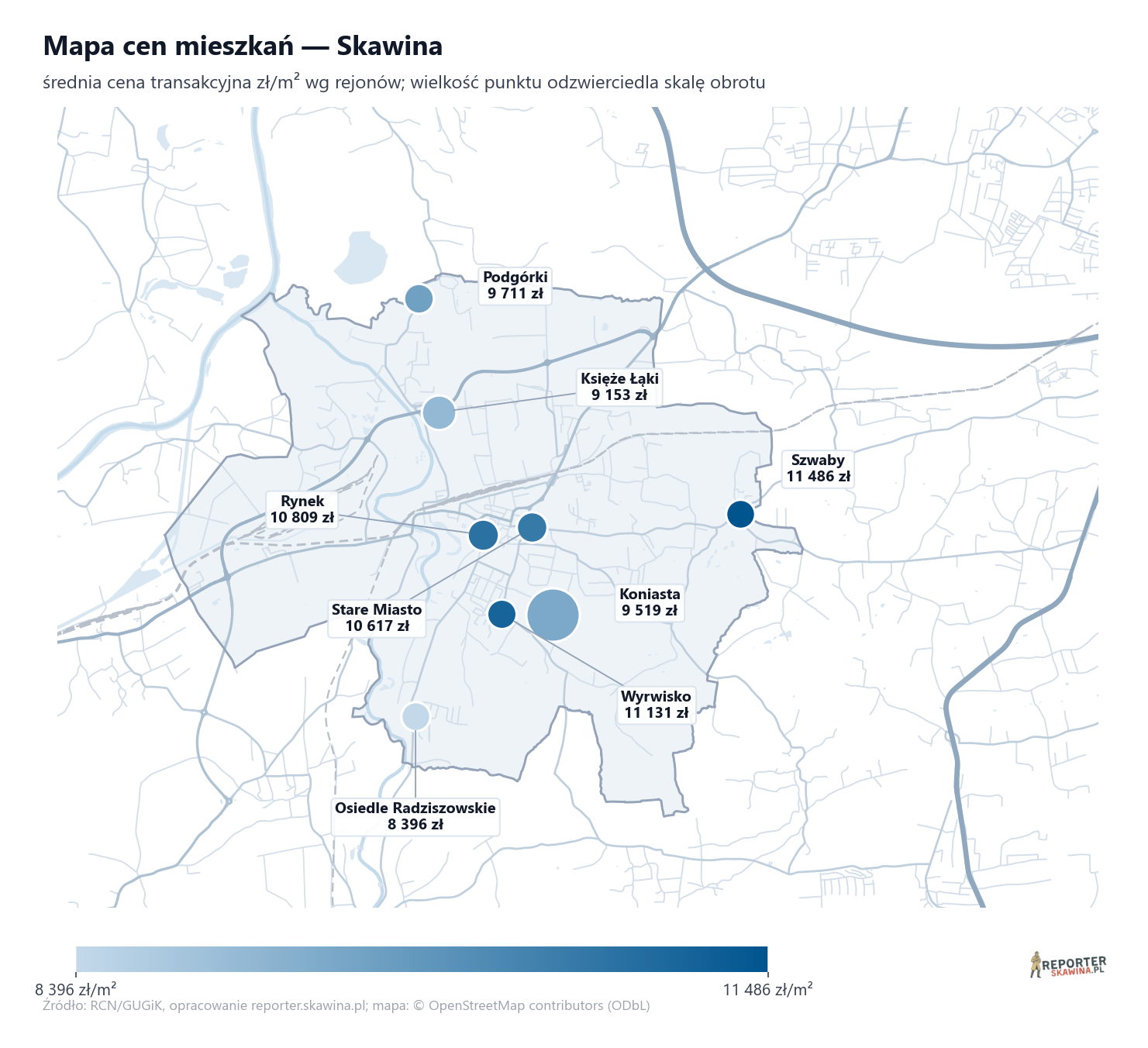 Mapa cen mieszkań - Skawina