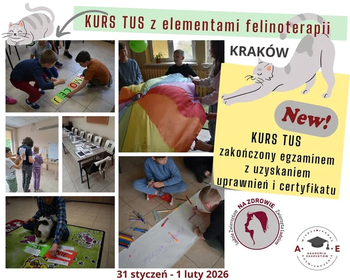 Grafika promocyjna wydarzenia Specjalistyczny Kurs Treningu Umiejętności Społecznych (Kurs TUS) w Skawinie