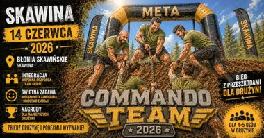 Grafika promocyjna wydarzenia Commando Team Skawina 2026: błoto, przeszkody i drużynowa adrenalina