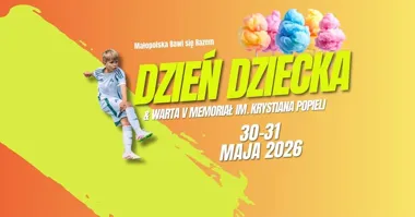 Grafika promocyjna wydarzenia Małopolska Bawi się Razem w Skawinie – sportowy Dzień Dziecka na Stadionie Miejskim