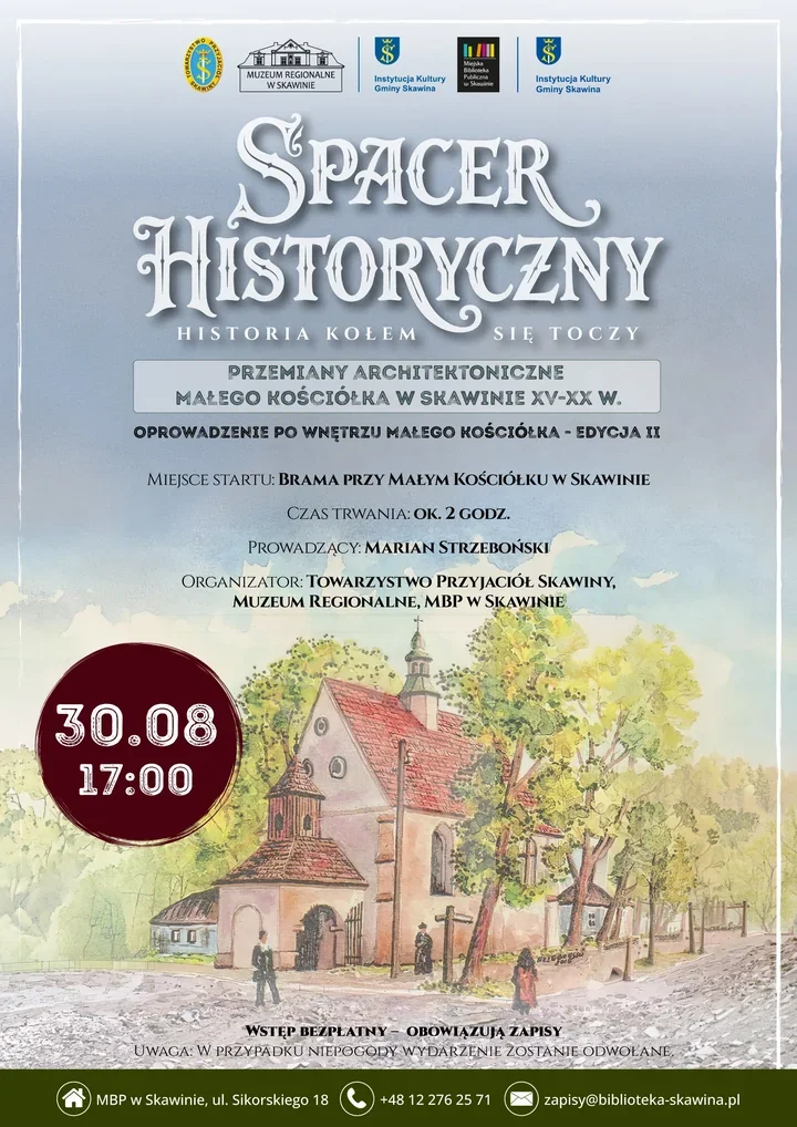 Mały kościółek odkryje swoje warstwy - spacer po historii Skawiny