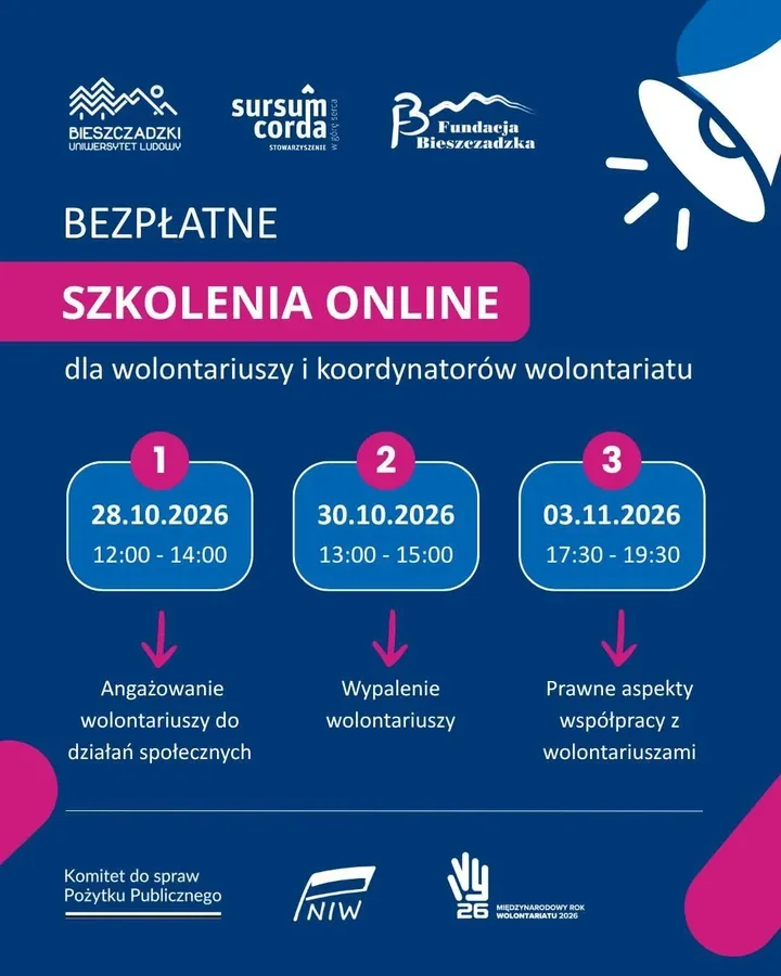 Trzy bezpłatne szkolenia online dla wolontariuszy i koordynatorów