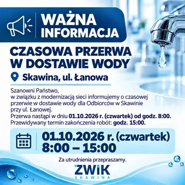 Modernizacja sieci przy ul. Łanowej. Będzie przerwa w dostawie wody